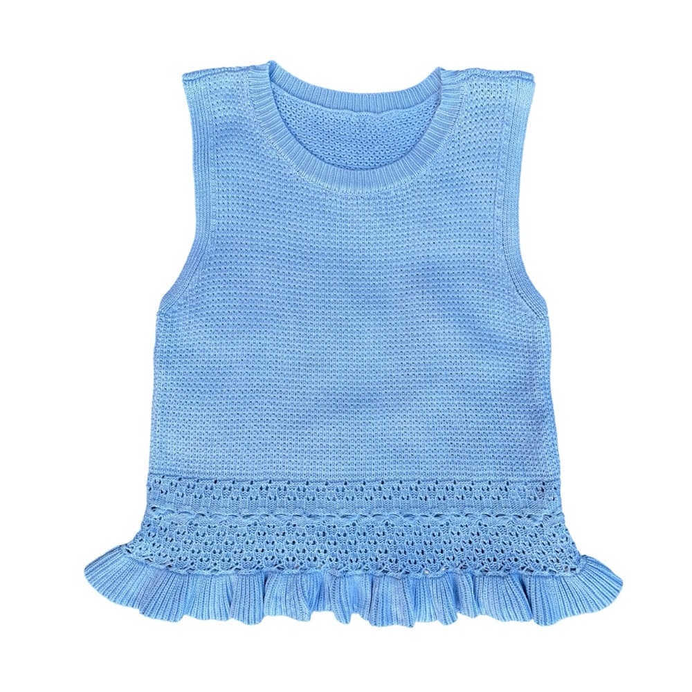 Powder Blue Knit Ruffle Tank Size Small Boho Coquette Fairy Cottagecore Feminine